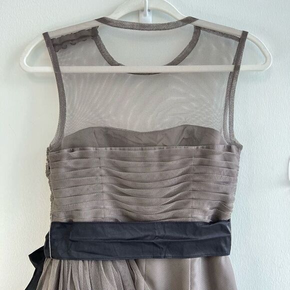 White by Vera Wang Gray Sheer Mini Bridesmaid Dress Illusion Neckline Belted 2 - Picture 9 of 14